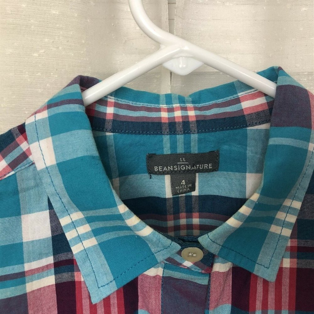 LL Bean Signature Shirtdress size 4 Blue Pink Plaid Cotton - Picture 4 of 8